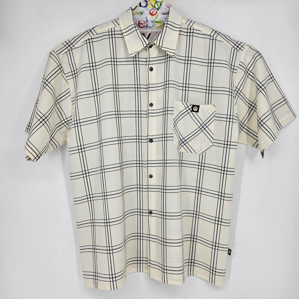 Lowrider Shirt‎ Mens 3XL White Plaid Cholo Chicano Casual Button Up Short Sleeve